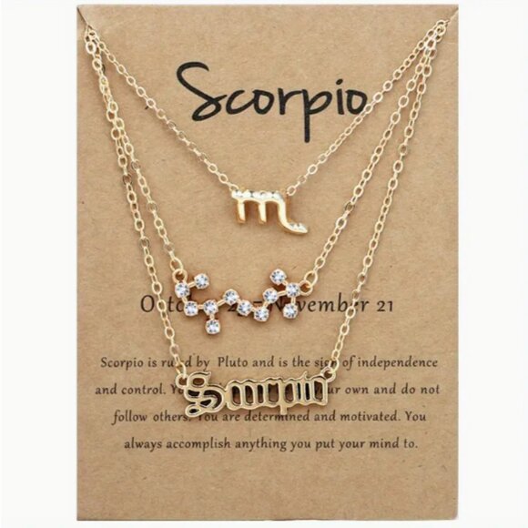 🍏50% OFF/3+...♏ 3-piece zodiac Scorpio link chain necklace set (Gold tone) - Picture 1 of 5